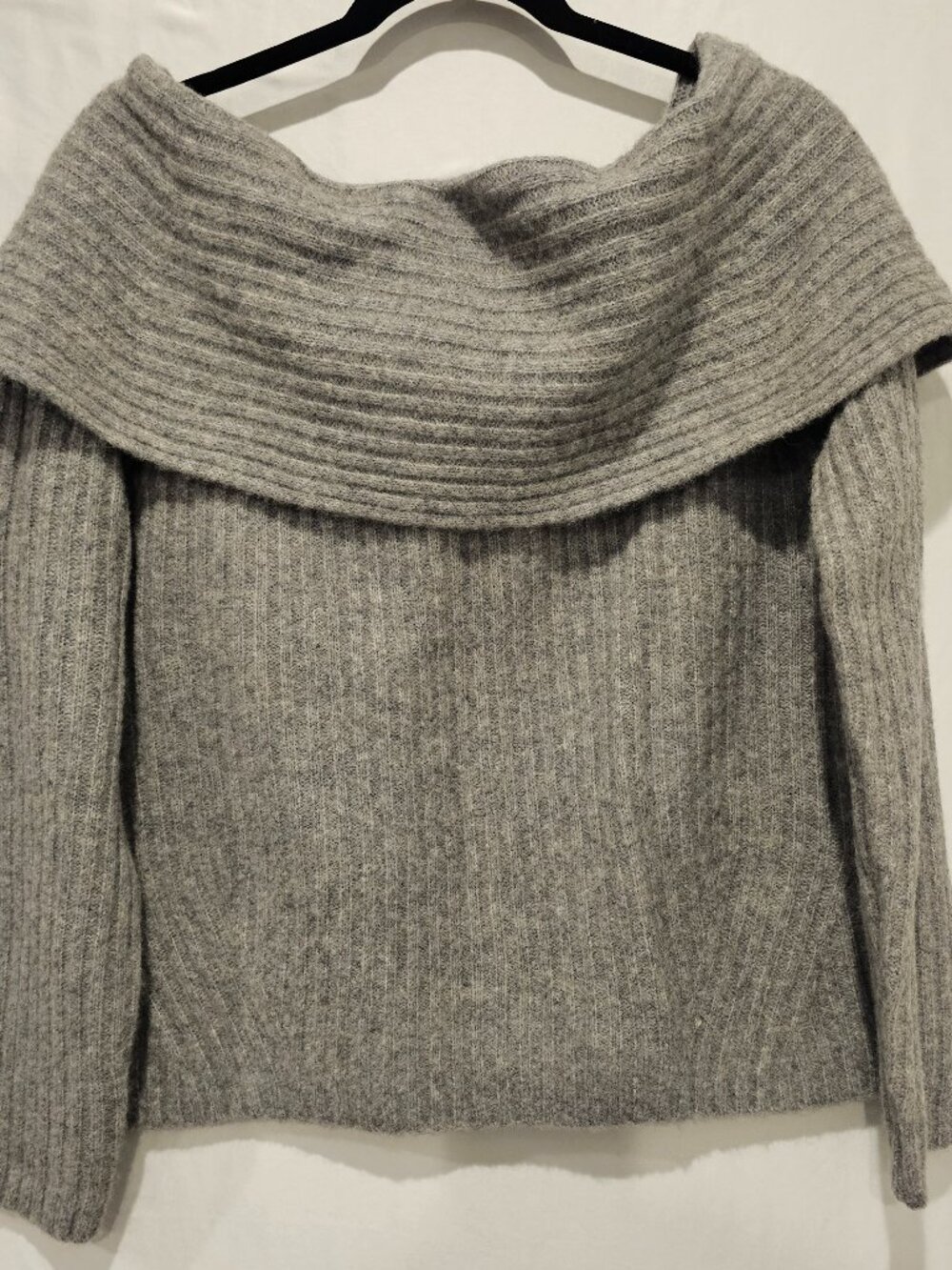 Banana Republic Off The Shoulder Sweater Gray Wool Blend Ribbed Knit XL